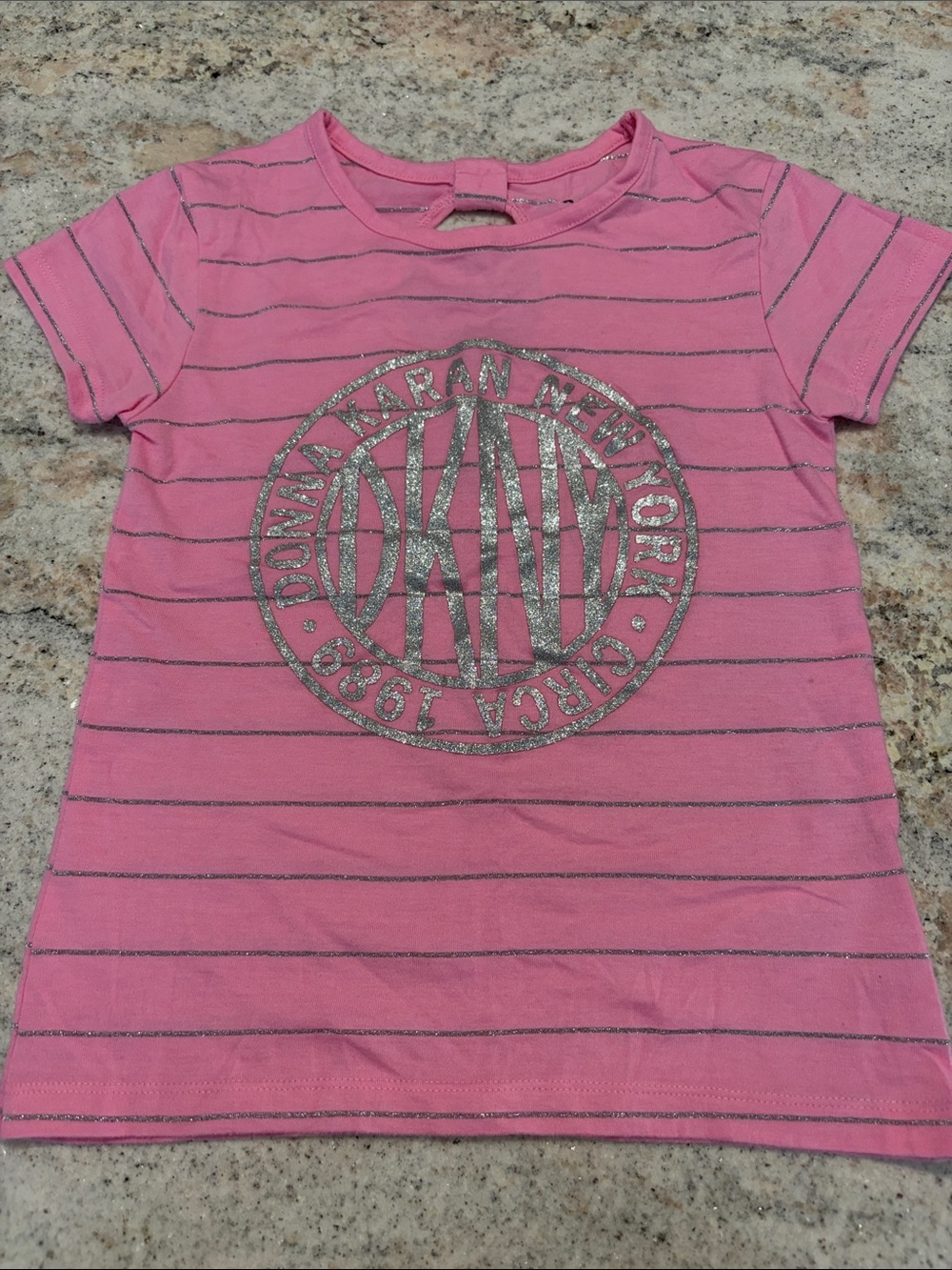 10/$30 DKNY Pink Short Sleeve Tee with Silver Glitter Logo